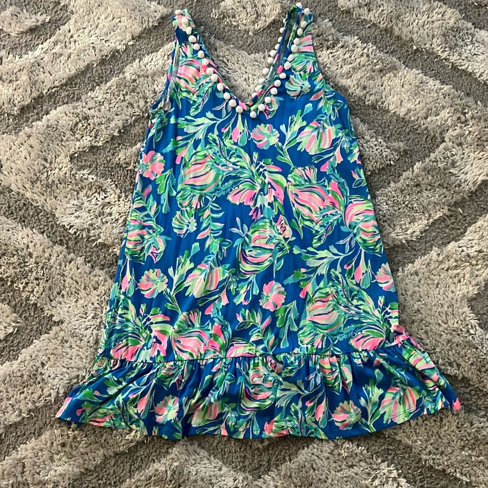 Womens NWT Lilly Pulitzer Camilla Dress in Blue Flare Fancy Fins